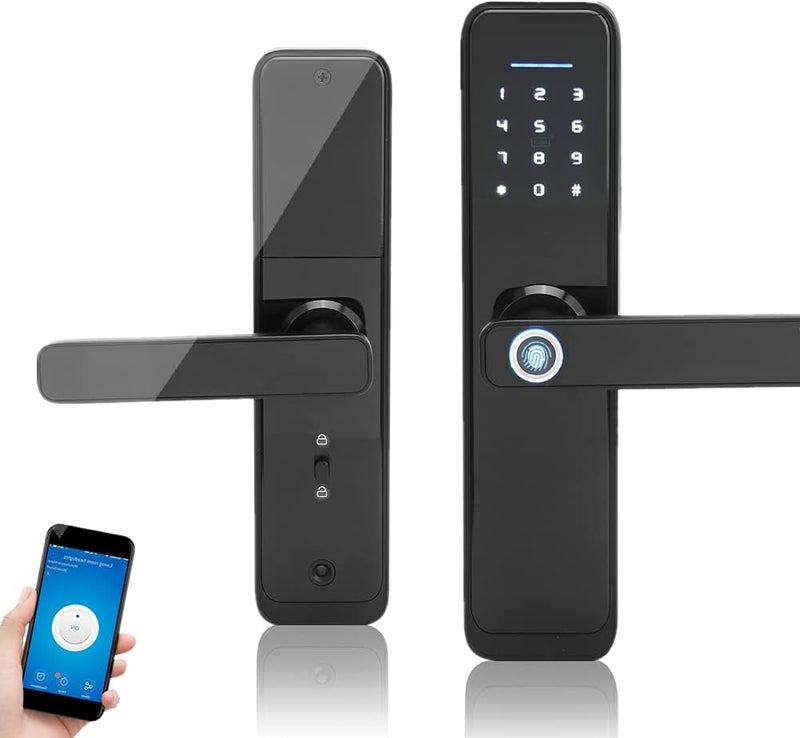 woobles Smart Door Lock Fingerprint Card Password Keys Unlocking Waterproof Security Anti-theft Lock Wifi Electronic Handle with Backlit Touch Panel for Tuya - Image 1
